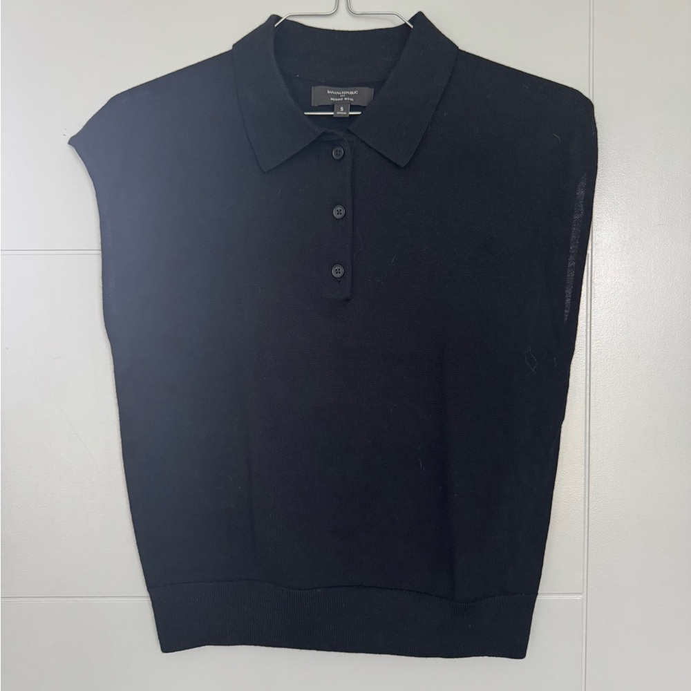 Banana Republic Black Merino Wool Sleeveless Polo
